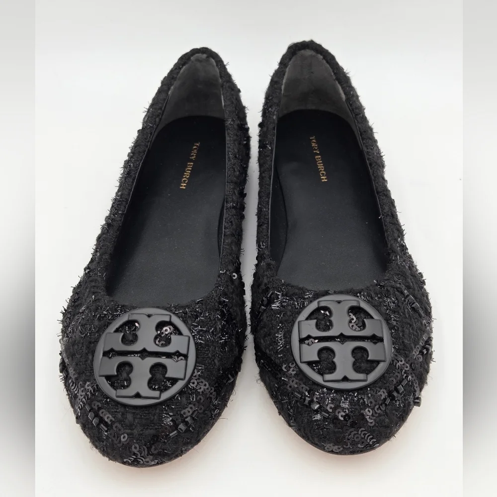 Tory Burch Chelsea Tweed Ballet Flat in Perfect Black. Sz. 6.5